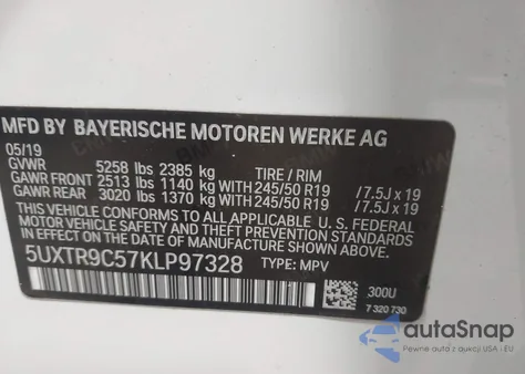 2019 BMW X3 xDrive30I z USA, uszkodzony, nr VIN 5UXTR9C57KLP97328